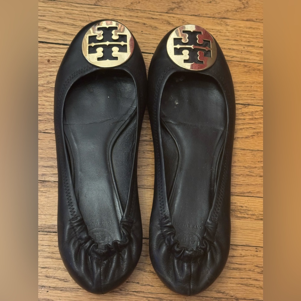 Tory Burch Black Leather Ballet Flats